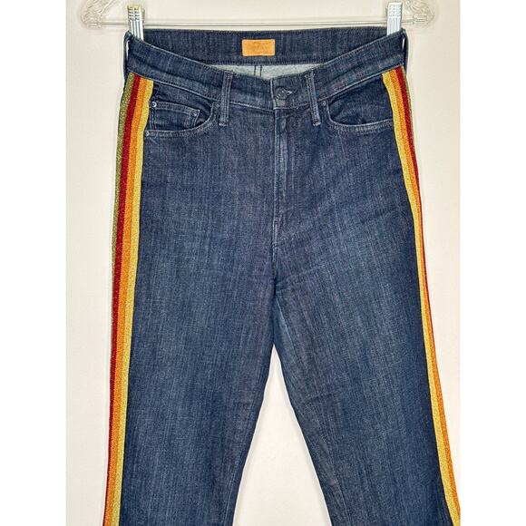 Mother Insider Crop Blue Jeans Swept Away Glitter Racer waist 25 - Picture 4 of 16